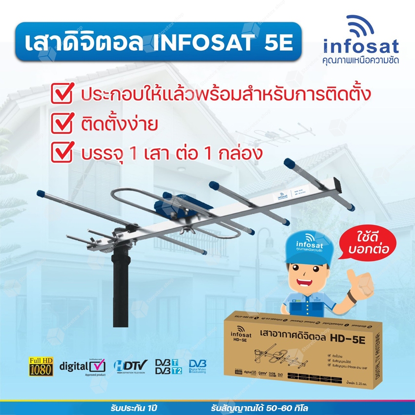 INFOSAT เสาอากาศทีวีดิจิตอล รุ่น ANT-HD5E (พร้อมใช้งาน)