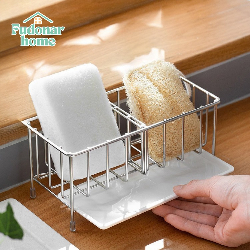 Fudonar ที่วางฟองน้ำ พร้อมถาดรอง อ่างล้างจานฟองน้ำ ตะกร้าเก็บเจลล้างมือ สำหรับอุปกรณ์ครัว