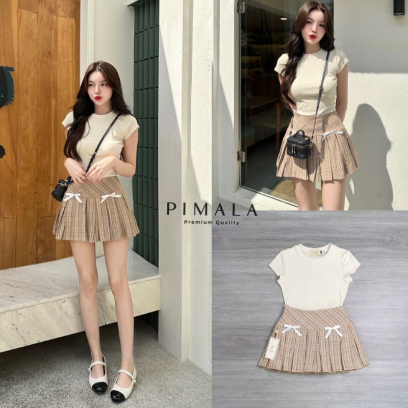 Pimala เซ็ทเสื้อแขนสั้นเนื้อผ้าหนานิ่มทุกการสัมผัสมาคู่กับกระโปรงทรงเก๋