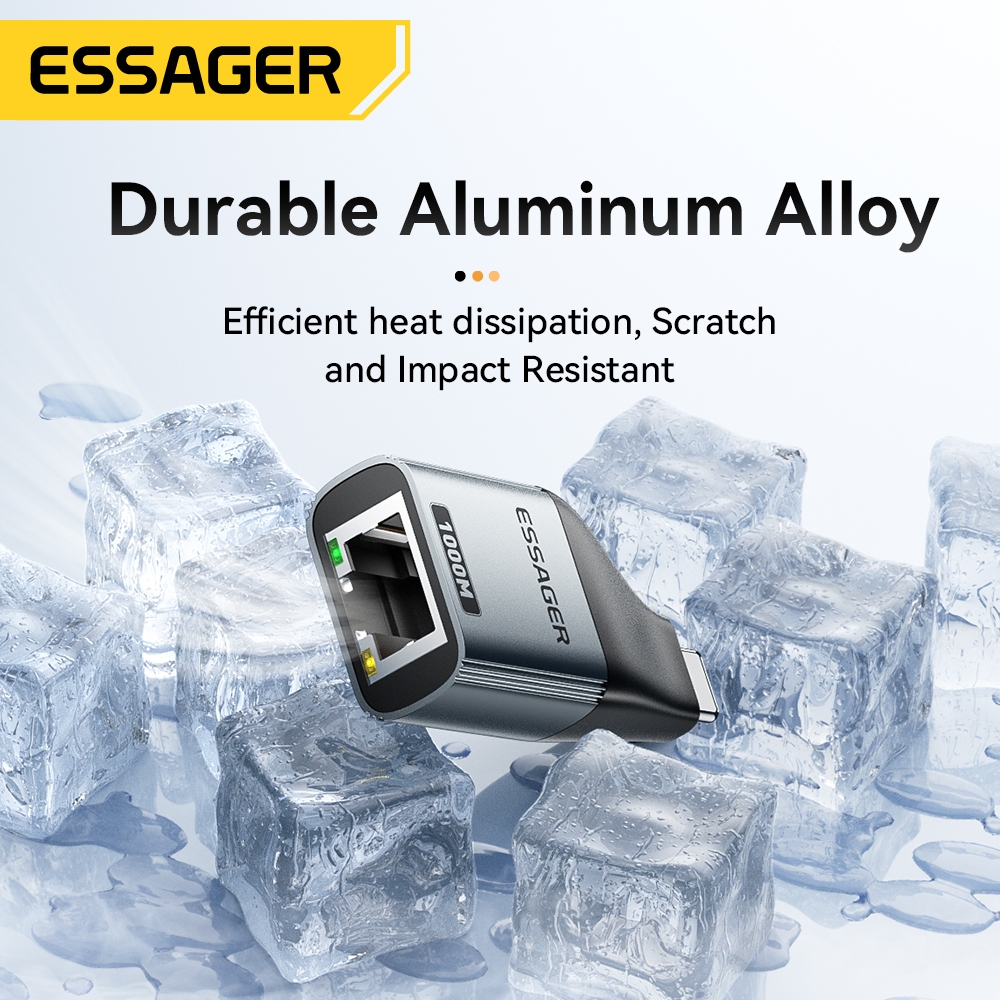 Essager 1000M RJ45 to Type-c อะแดปเตอร์พอร์ตเครือข่าย รองรับหลายระบบ