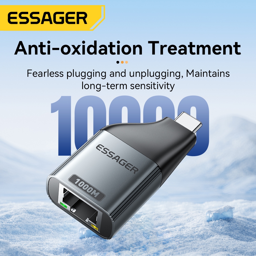 Essager 1000M RJ45 to Type-c อะแดปเตอร์พอร์ตเครือข่าย รองรับหลายระบบ
