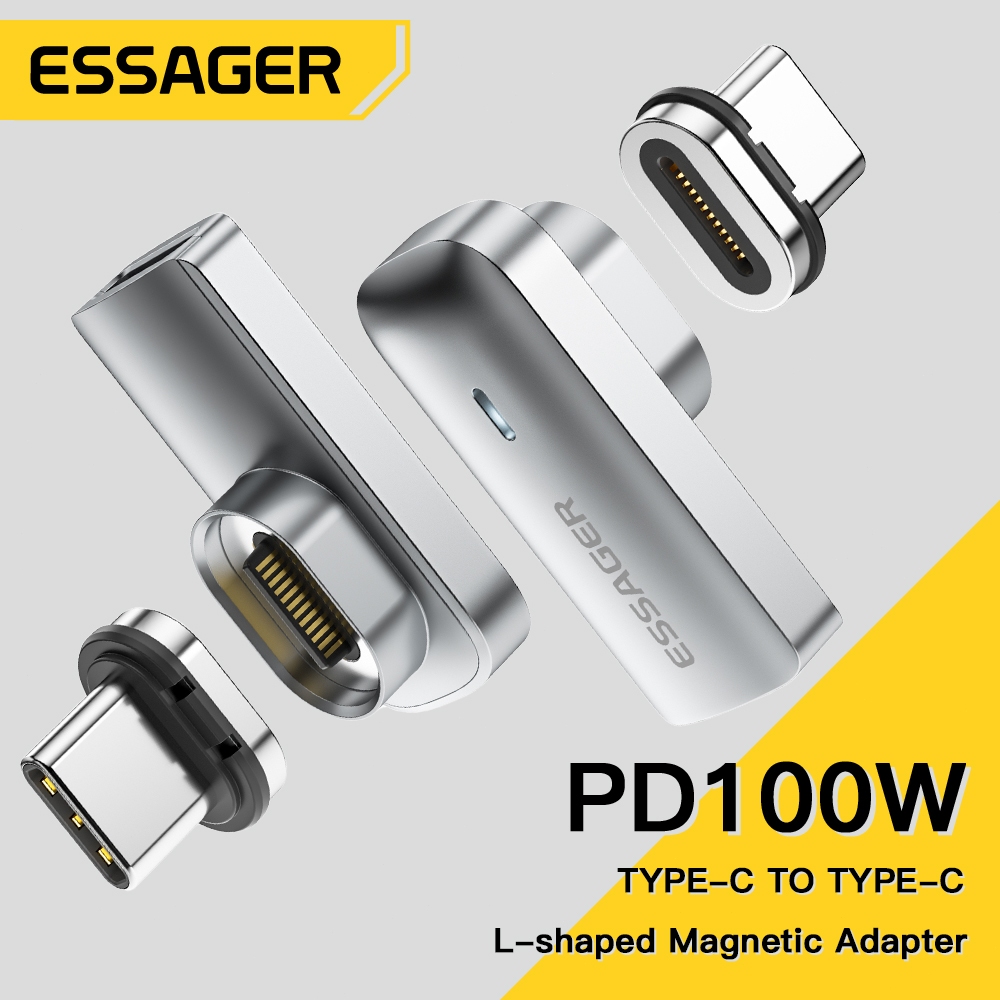 Essager PD100W type-c ถึง type-c อะแดปเตอร์แม่เหล็กรูปตัว L เอาต์พุตวิดีโอ 4K/60Hz