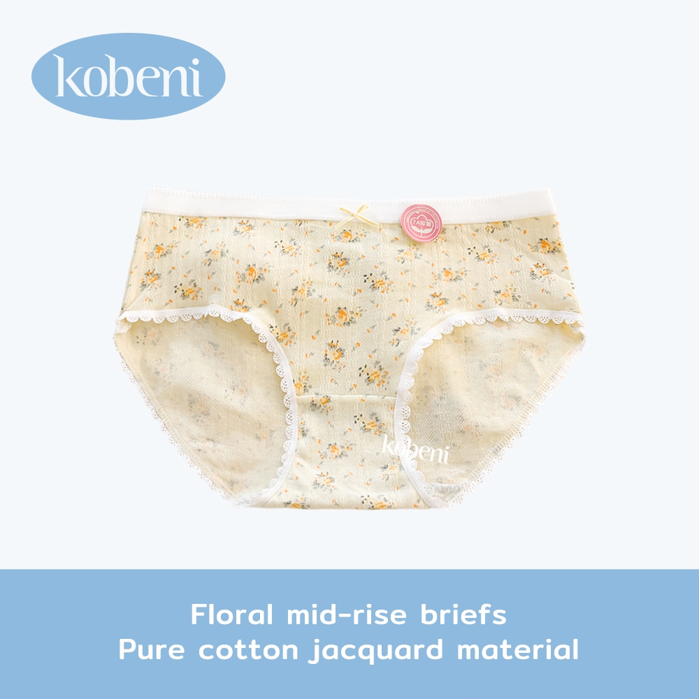 ⭐KOBENI⭐กางเกงในผู้หญิง กางเกงในคอตตอน ลายดอกไม้ เอวกลาง ยืดกระชับ คืนตัวดี หวาน