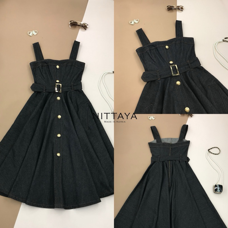 [NITTAYA] D2618 ชุดเดรสกระโปรงสายตะเกียบดีเทลแต่งกระดุมหน้าสายเข็มขัดเรียบหรุดูแพงผู้ดี ใส่เที่ยว ออกงาน ดินเนอร์ ราคา ถูกที่สุด ดีลบีเคเค แกลเลอรีภาพที่ 4