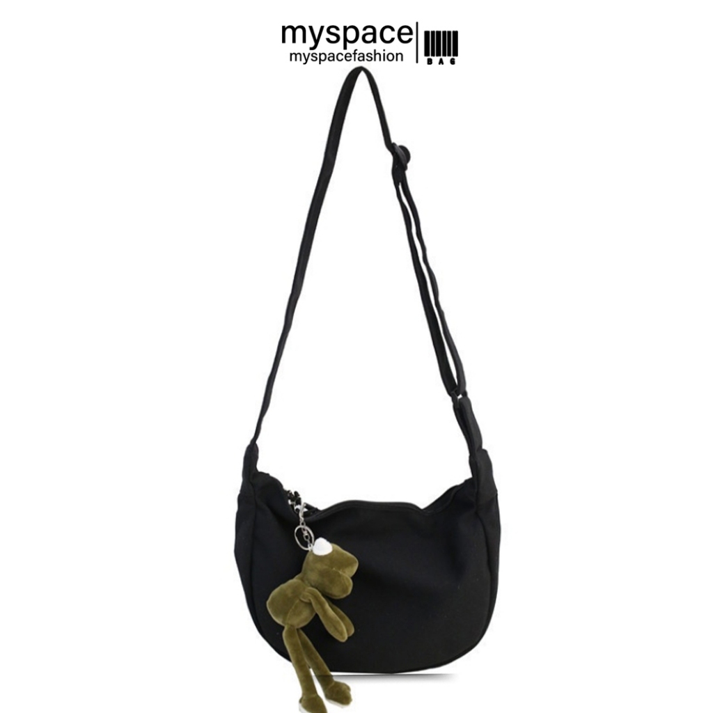 myspacefashion(MY1746) กระเป๋าผ้าสะพายข้างมีซิปผ้าแคนวาส