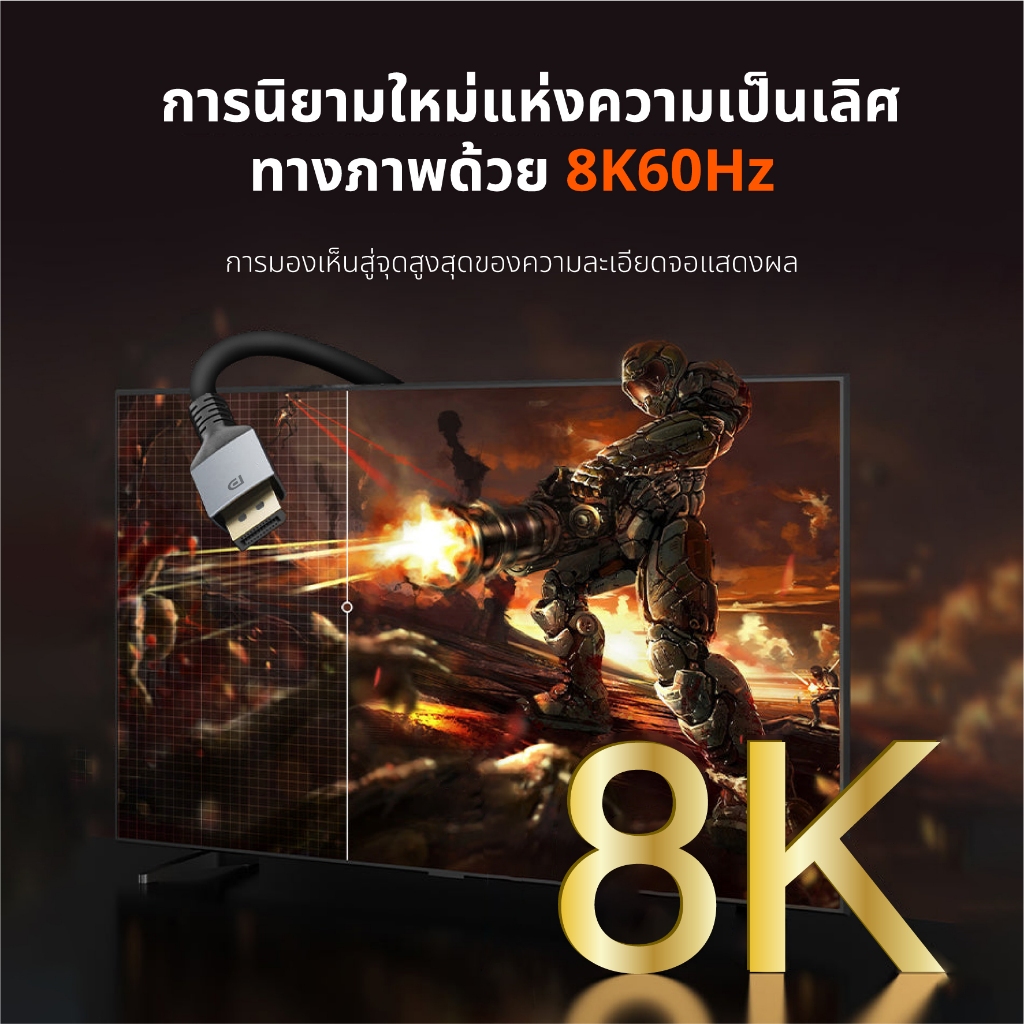 Idigital สาย DP 1.4 8K Cable, DisplayPort 1.4, 8K/60Hz, 4K/144Hz, 2K/240Hz, 1m-5m, For PC TV, ส่งจาก กทม, รับประกัน 1 ป