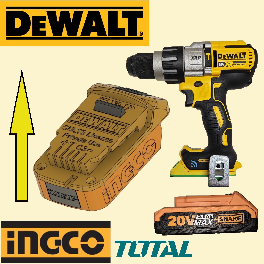 อะแดปเตอร์แปลงแบต iNGCO/TOTAL 20v ⚡️ใส่เครื่อง DEWALT 20v ⚡️(โปรดอ่านรายละเอียด)