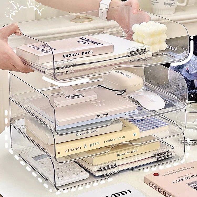 ถาดเอกสาร A4 วางซ้อนกันได้ กล่องใส่เอกสาร ตะกร้าA4 กล่องจัดระเบียบโต๊ะทำงาน