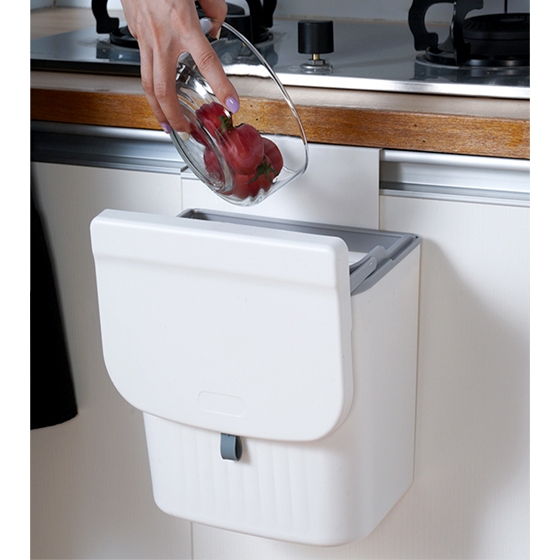 YiFeng Fur ถังขยะพลาสติกติดผนังพร้อมฝาปิด ถังขยะแขวน ถังขยะมีฝา ถังขยะติดตู้ ติดผนัง ถังขยะในครัว L003