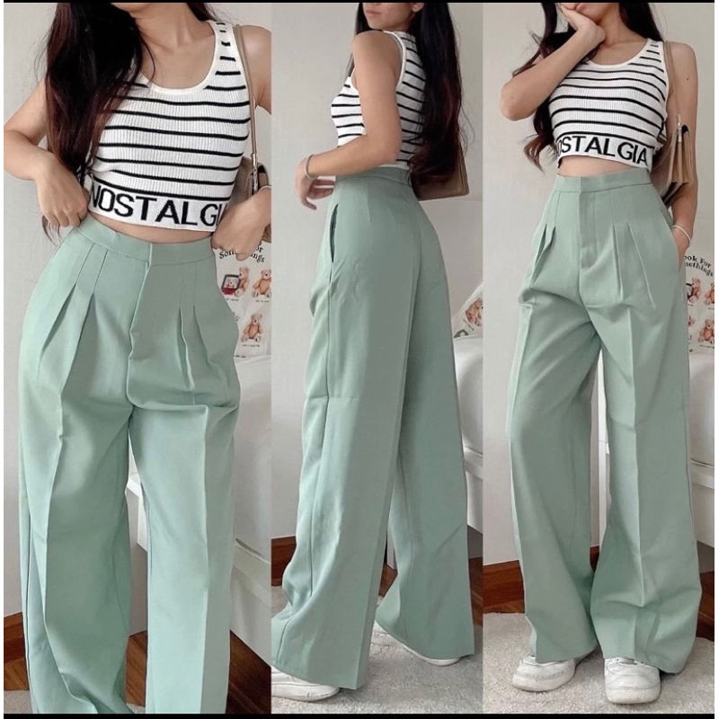 กางเกงเอวสูง Unnie pant สี Mint