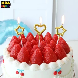 เทียนวันเกิดรูปหัวใจ รูปดาว เทียนเมทัลลิค HBDเทียนปักเค้ก ตกแต่ง