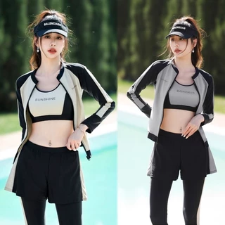 ชุดว่ายน้ําหญิง ชุดว่ายน้ํากีฬา ชุดว่ายน้ำ เสื้อแขนยาว ผ้ามืออาชีพ สไตล์ซิป อนุรักษ์นิยมเอวสูง จัดส่งที่รวดเร็ว#77