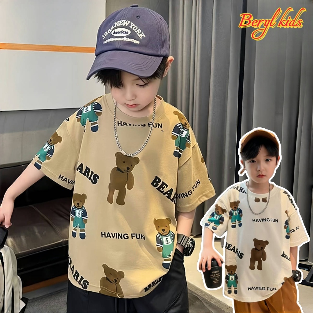 Beryl kids🌸เสื้อยืดแขนสั้นเด็ก🎀เสื้อคอกลมแฟชั่นฤดูร้อน หลวมและลำลอง พิมพ์การ์ตูน เสื้อเด็กชายหล่อๆ