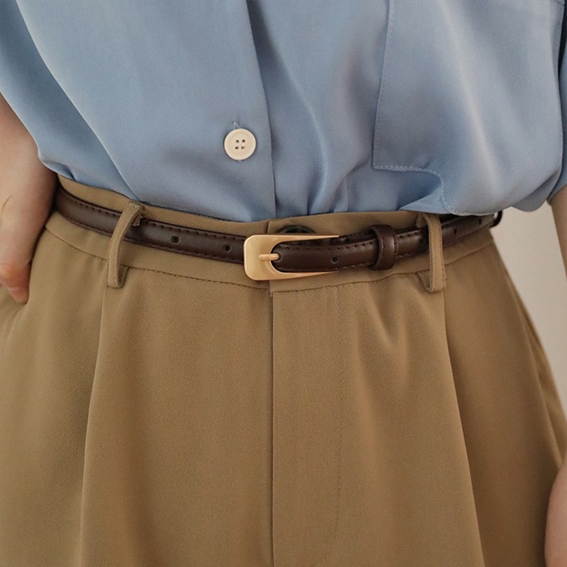 เข็มขัดลำลอง อุปกรณ์โลหะ สีพื้น เบสิก สำหรับผู้หญิง (สีกากี/น้ำตาล/ดำ) - รูปที่ 5