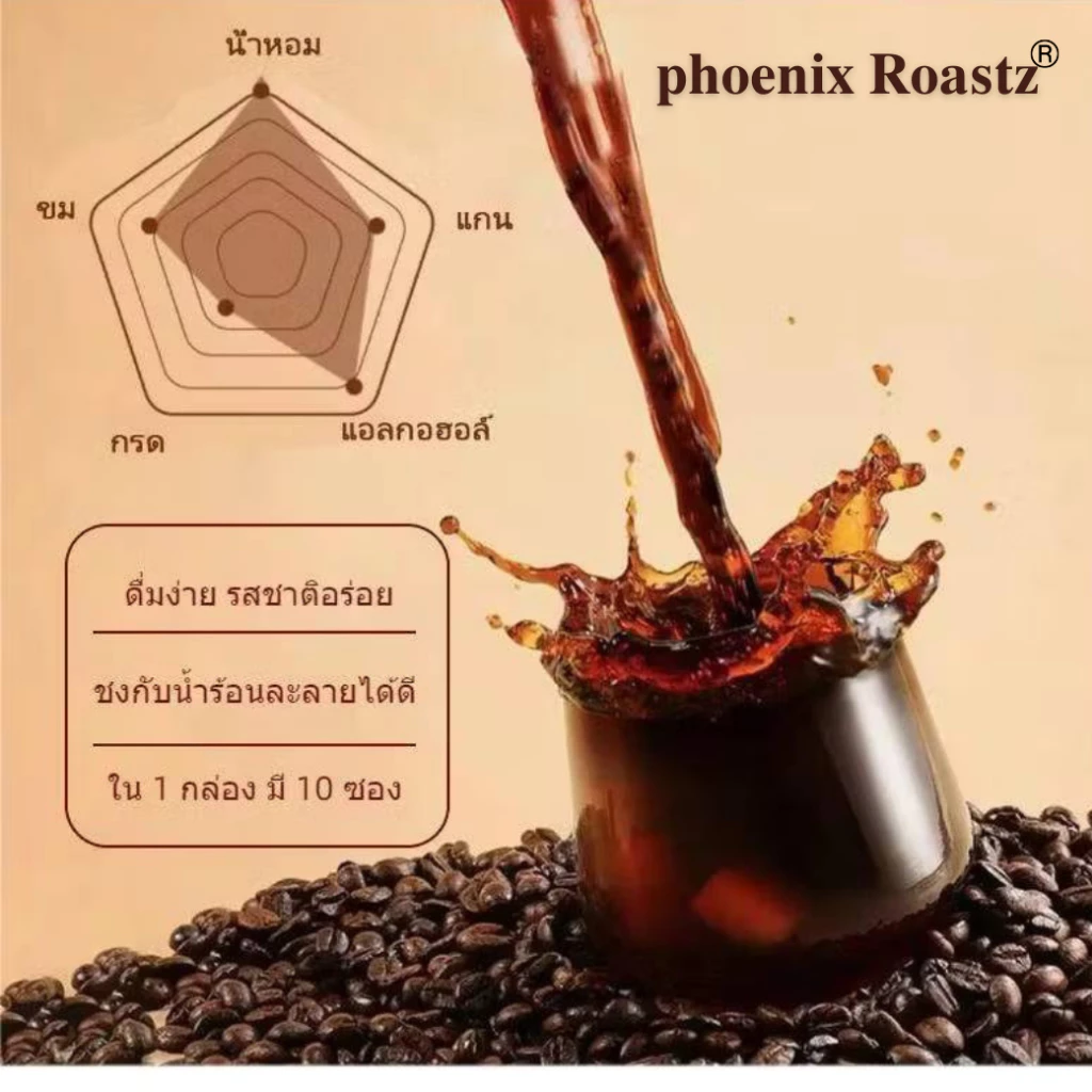 Phoenix Roastz กาแฟดำคุมหิว สูตรเข้มข้น,1 กล่อง 10 ซอง thumbnail 6