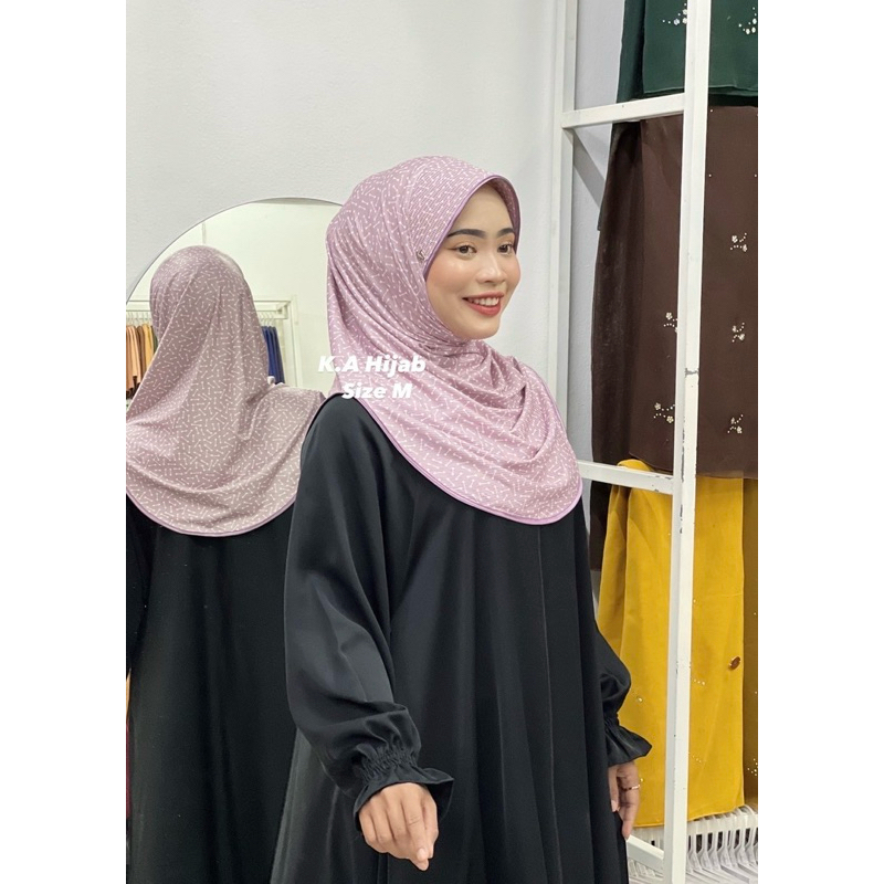 ฮิญาบสวมสำเร็จ ผ้าร่องพิมพ์ลาย ทรงหมุน ขนาดไซส์ M - รูปที่ 5