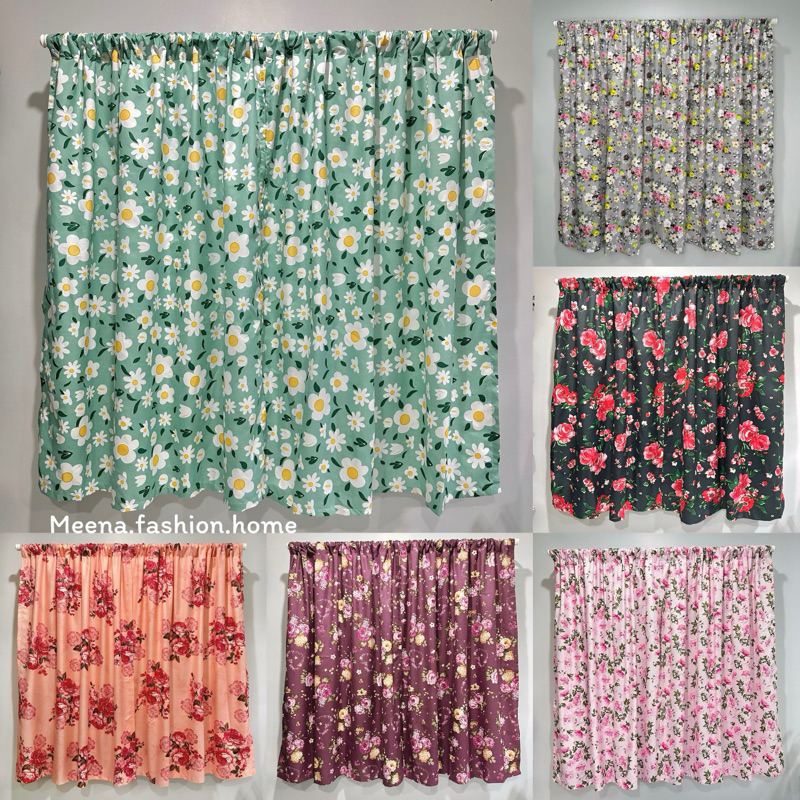 ผ้าม่านหน้าต่าง🌷ลายดอกไม้🌼 น่ารักๆ (ผ้าม่านสอดราวหรือลวดสลิง) ลดราคาพิเศษถูกสุดๆ