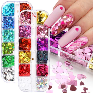กลิตเตอร์หัวใจ กลิตเตอร์แต่งเล็บ กากเพชรหัวใจ แบบบาง 3D Love Heart Nail