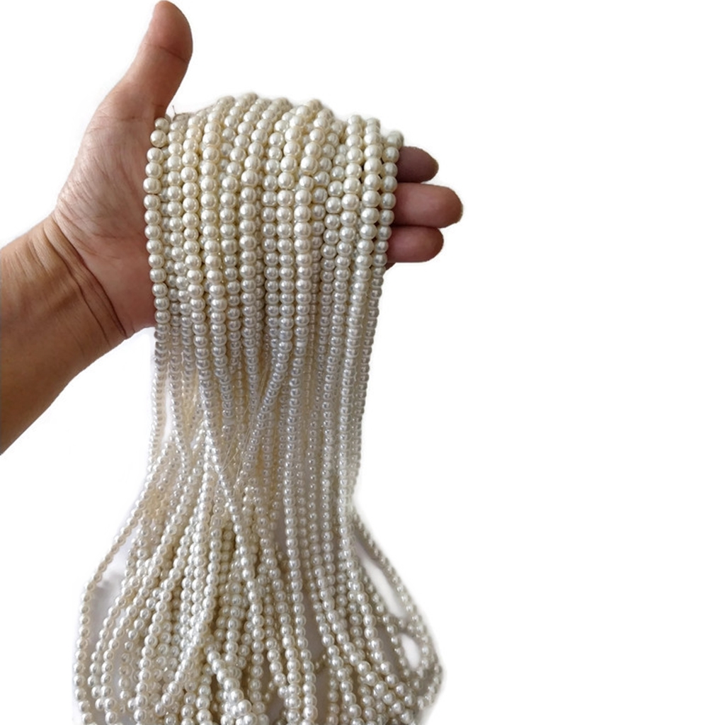 ขายส่ง แพ็ค 10 เส้น ลูกปัดมุกแก้ว ขนาด 6 มิล แบบเส้นยาว สีขาวครีม สำหรับทำเครื่องประดับ งาน DIY - รูปที่ 2