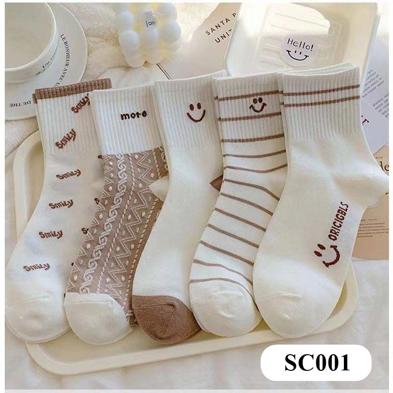 ถุงเท้าข้อกลางฟรีไซส์ สำหรับใส่เดินในบ้าน ถุงเท้าเสริมใส่กับรองเท้าผ้าใบ 6ลวดลาย