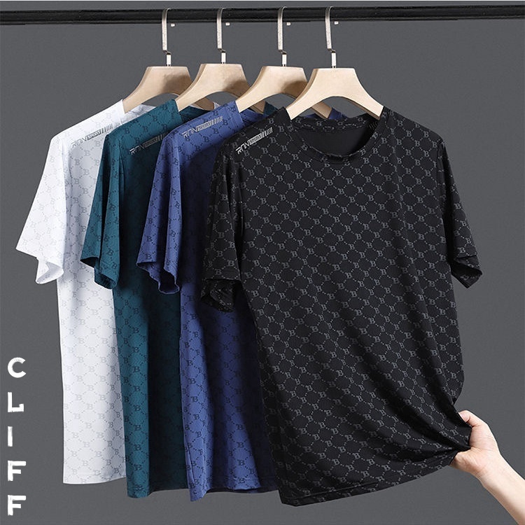 CLIFF ชาย กีฬา เสื้อยืด แห้งเร็ว คอกลม ลำลอง แบบหลวม มพ์ลาย แขนสั้น