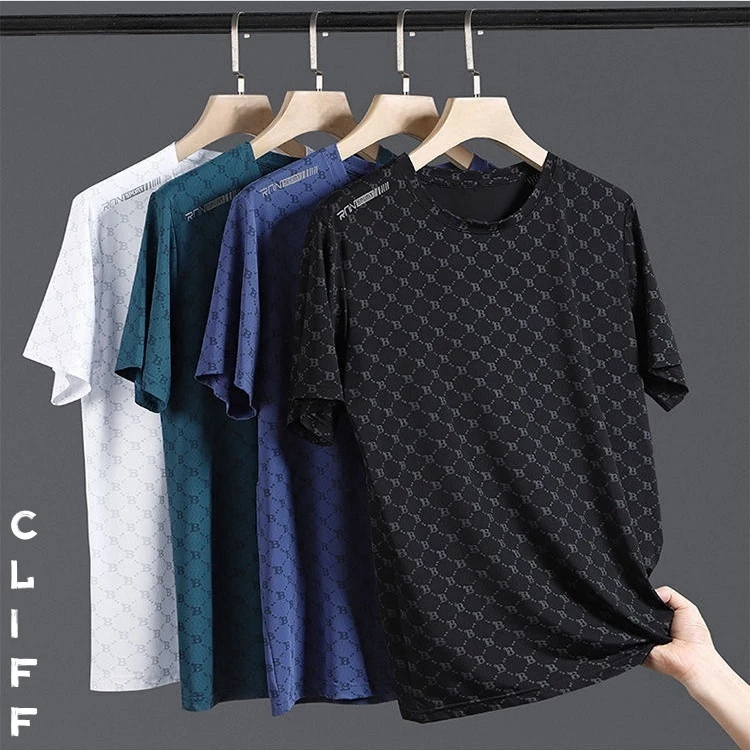 CLIFF ชาย กีฬา เสื้อยืด แห้งเร็ว คอกลม ลำลอง แบบหลวม มพ์ลาย แขนสั้น