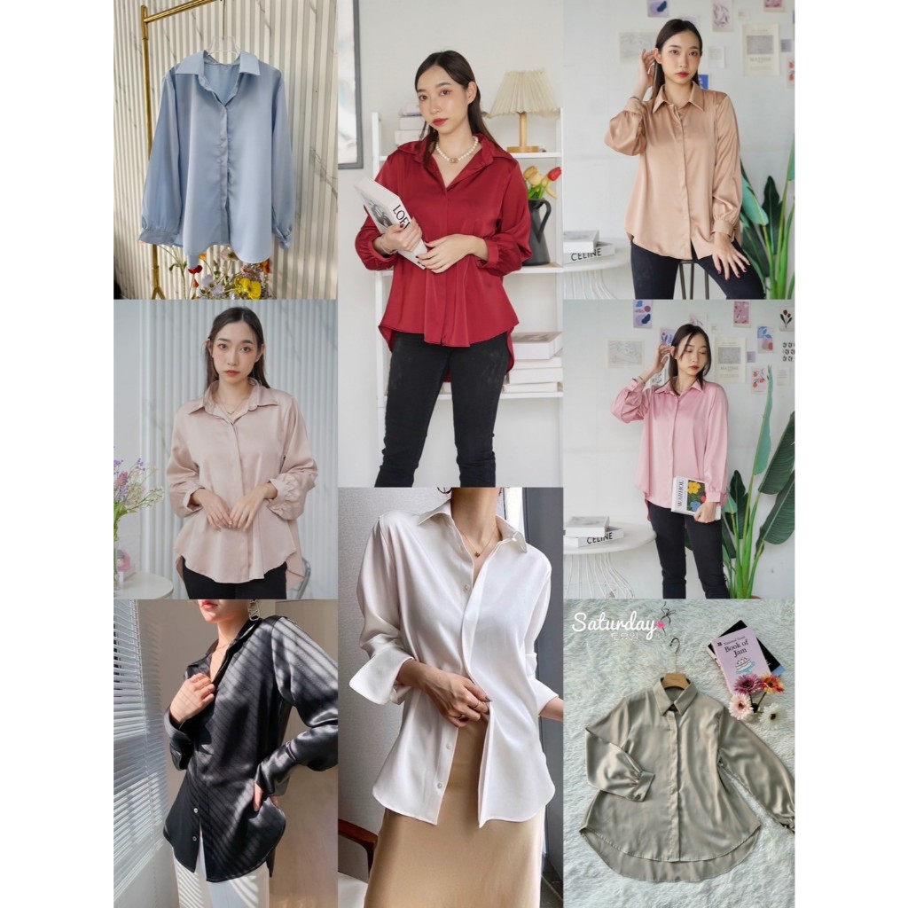 ป้าย Saturday เสื้อเชิ้ตสาปซ่อนผ้าซาติน อก 42 นิ้ว