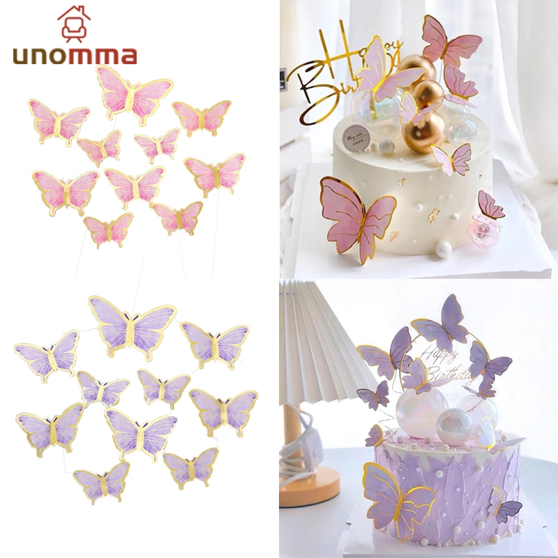 🎈10pcsป้ายปักเค้ก อุปกรณ์ตกแต่งเค้ก ป้ายปักเค้กผีเสื้อ พร้อมส่งในไทย unomma