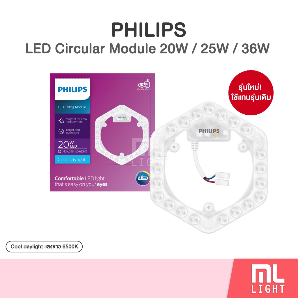 Philips LED Ceiling Module Circle 20W 25W 36W (แสงขาว) แผงไฟ led ไฟเพดาน แผงไฟโมดู โคมไฟ โคมไฟเพดาน โคมซาลาเปา
