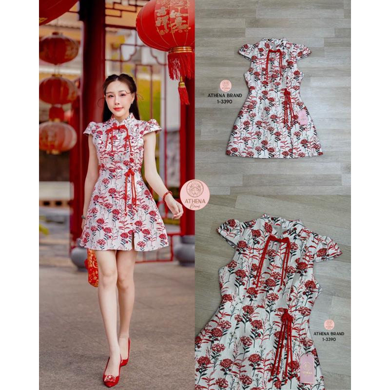 [Clearance Sale!] M1 งานป้าย Athena Dress ชุดเดรสกี่เพ้า ชุดตรุษจีน สำหรับผู้หญิง เสื้อผ้าแฟชั่นผู้หญิง ไซส์ S-XL