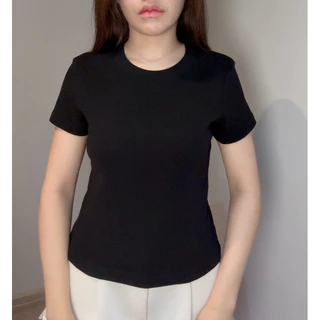 Basic top - เสื้อยืดทรงเบสิค ผ้าคอตตอน ผ้าเดียวกับรุ่นครอป (คอกลมตัวยาว)