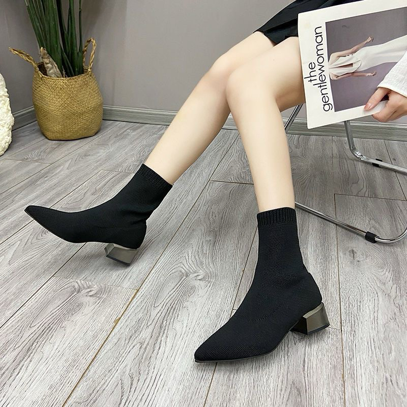 Chole G:Dara Again Sock Boots รองเท้าบูทหุ้มส้นสูง รุ่นฮิตที่ดาราชอบใส่ น้ำหนักเบา (SH0181)