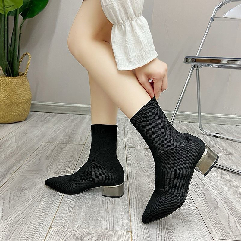 Chole G:Dara Again Sock Boots รองเท้าบูทหุ้มส้นสูง รุ่นฮิตที่ดาราชอบใส่ น้ำหนักเบา (SH0181)