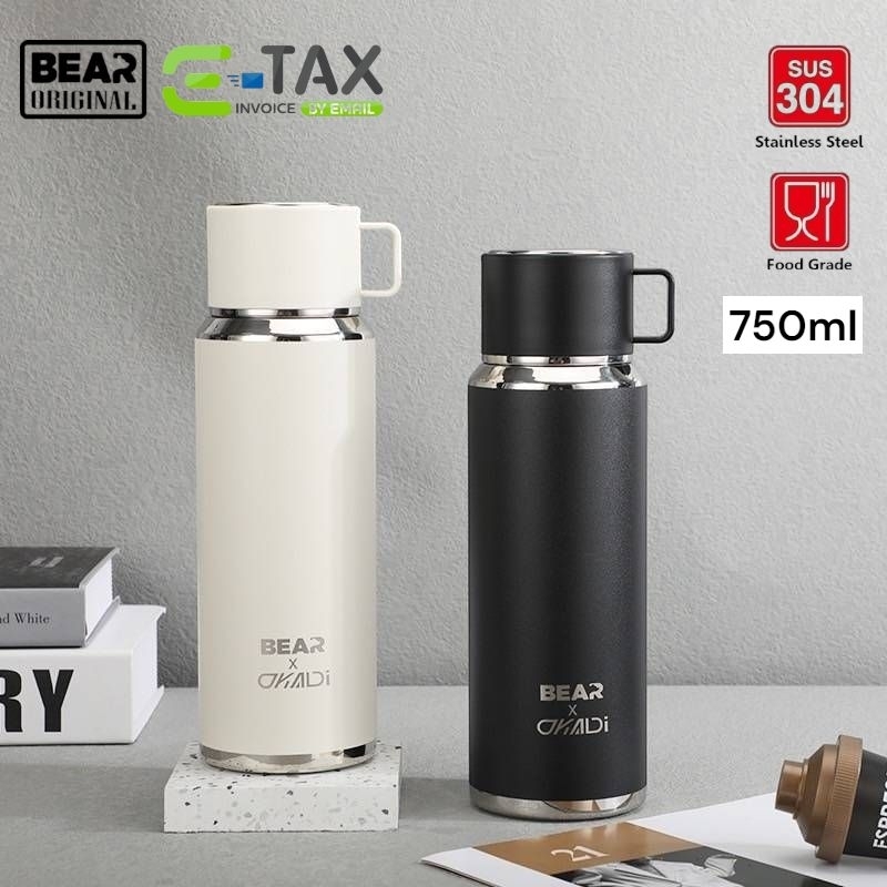Bear 750ml SUS316 กระบอกน้ำเก็บอุณหภูมิร้อน/เย็น สเตนเลส 316 พร้อมฝาและแก้วในตัว