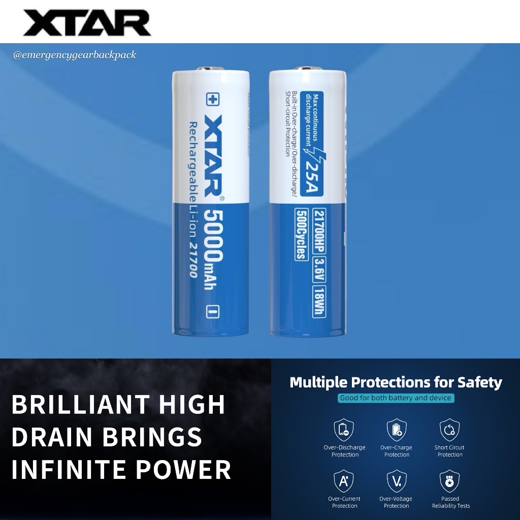 XTAR 21700HP 3.6V 5000mAh 25A High-drain Li-ion Rechargeable Battery