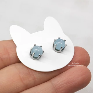 มีส่งด่วน💥ต่างหูหินอความารีน Aquamarine 6-6.8 มม. อะไหล่สแตนเลส หินแท้ 100% งานทำมือ พร้อมส่งค่ะ