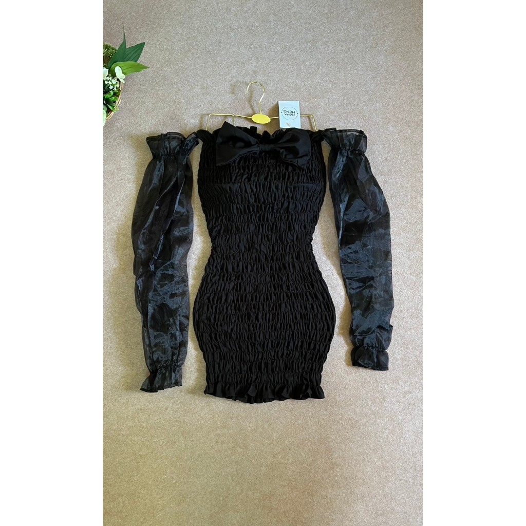 DZ03 มือ1 มินิเดรสเกาะออกผ้ายืด ป้าย.MAHA HENG Sz.Free size