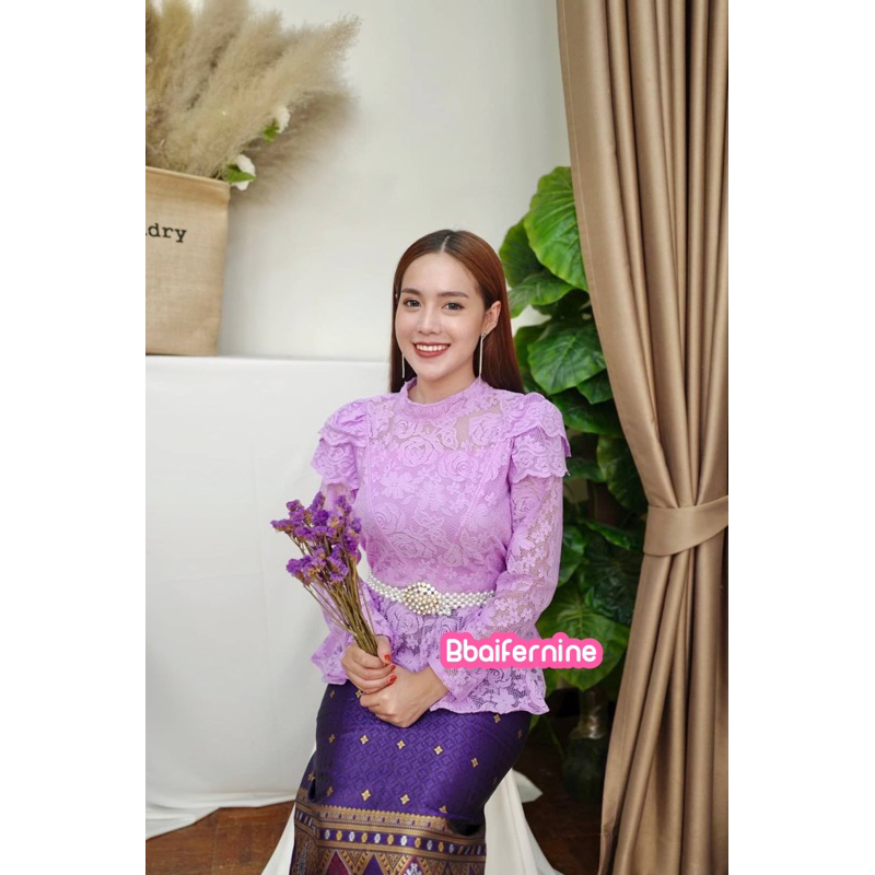 เสื้อลูกไม้แขนยาว รุ่นวีหน้า size S/M/L/XL/2XL (สินค้าพร้อมส่ง) - รูปที่ 5