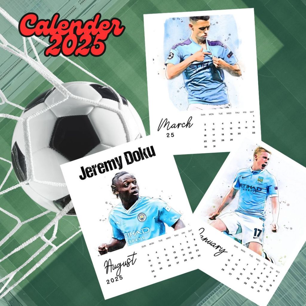 ภาพโปสเตอร์ปฏิทินปี 2025 Calender 2025 ทีมฟุตบอลแมนซิตี้ ManCITY