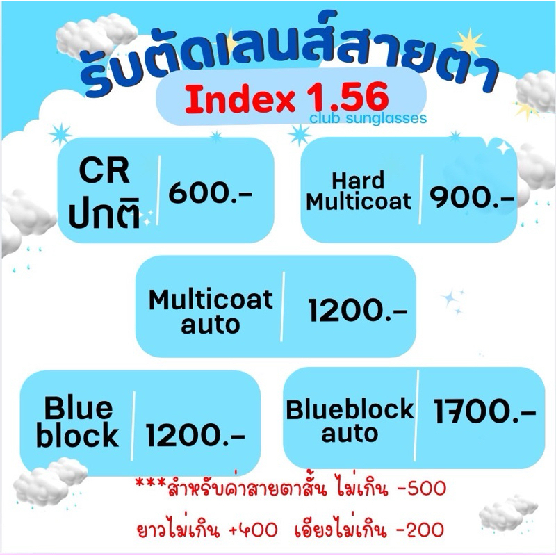 ตัดเลนส์สายตา index 1.56 เลนส์คุณภาพกับร้านที่มีประสบการณ์30ปีคะ