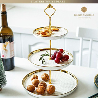 Dining Vaisselle- จานLuxury Multi-Layered Stand Plateขอบทอง …