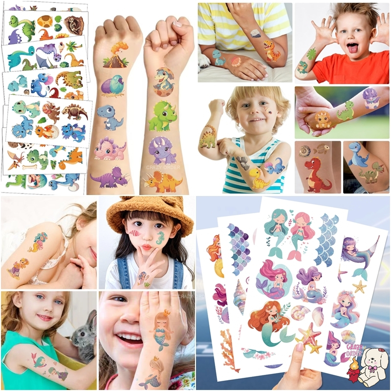 🦄 มีส่งด่วนในวัน พร้อมส่งจากกทม.🦖 Sticker Tattoo สำหรับเด็ก สีชัดกันน้ำ กันเหงื่อทุกแผ่นค่ะ