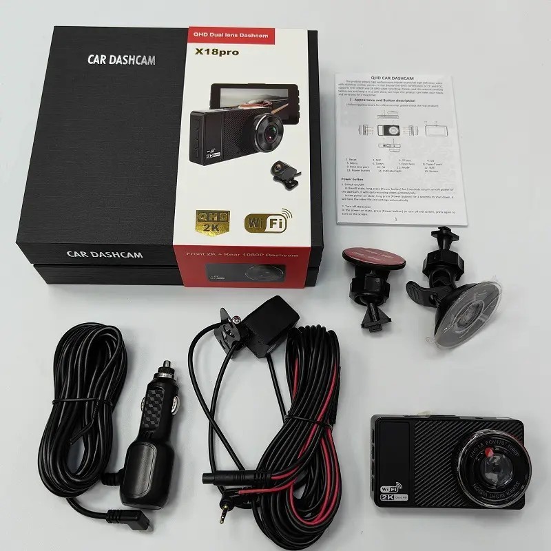 กล้องติดรถยนต์ 2กล้องหน้า-หลัง 2K WiFi CAR DASHCAM รุ่น X18pro QHD Dual lens Dashcam