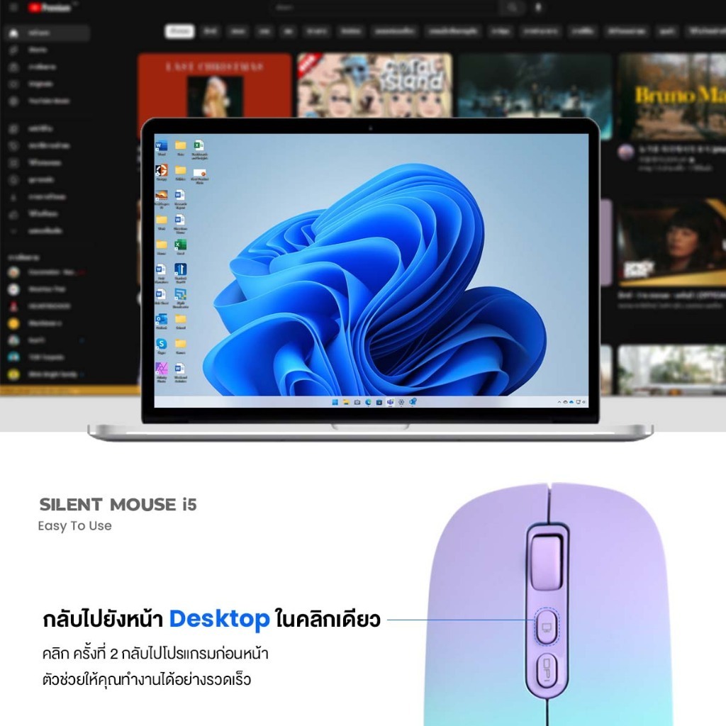 เมาส์ไร้สาย IWACHI i5 เมาส์ไร้สาย ปุ่มกดไร้เสียง ปรับDPIได้3ระดับ ชาร์จแบตได้