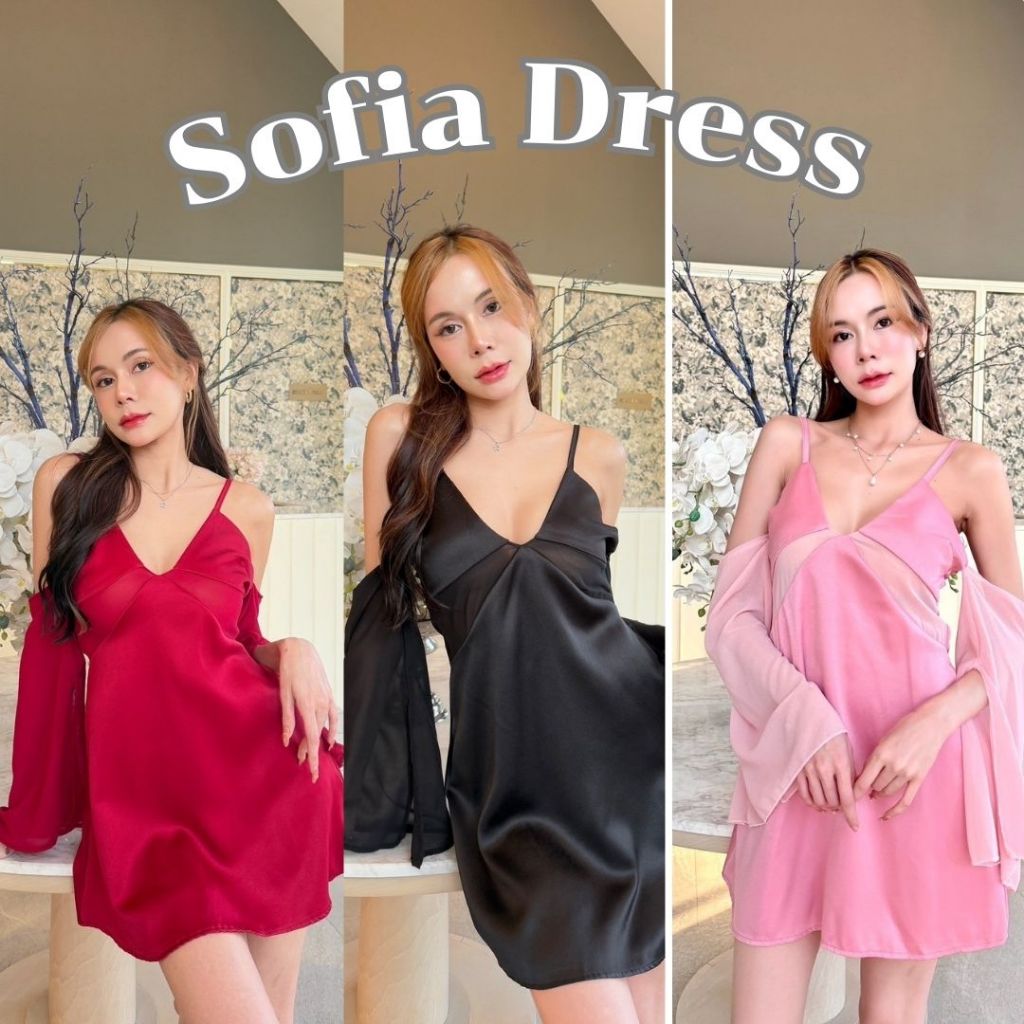Sofia Dress เดรสสายเดี่ยว ผ้าซาร่า สไตล์หวานหรูหรา งานแต่ง ออกงาน