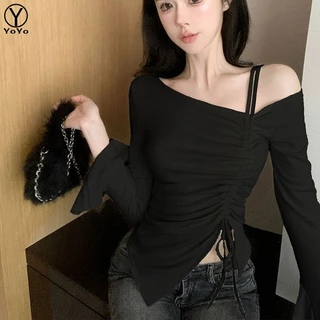 YOYO เสื้อยืดแขนยาว เสื้อผ้าแฟชั่นสไตล์เกาหลี แบบเรียบๆทันสมัย ใส่อุ่นกันหนาว รุ่น2825