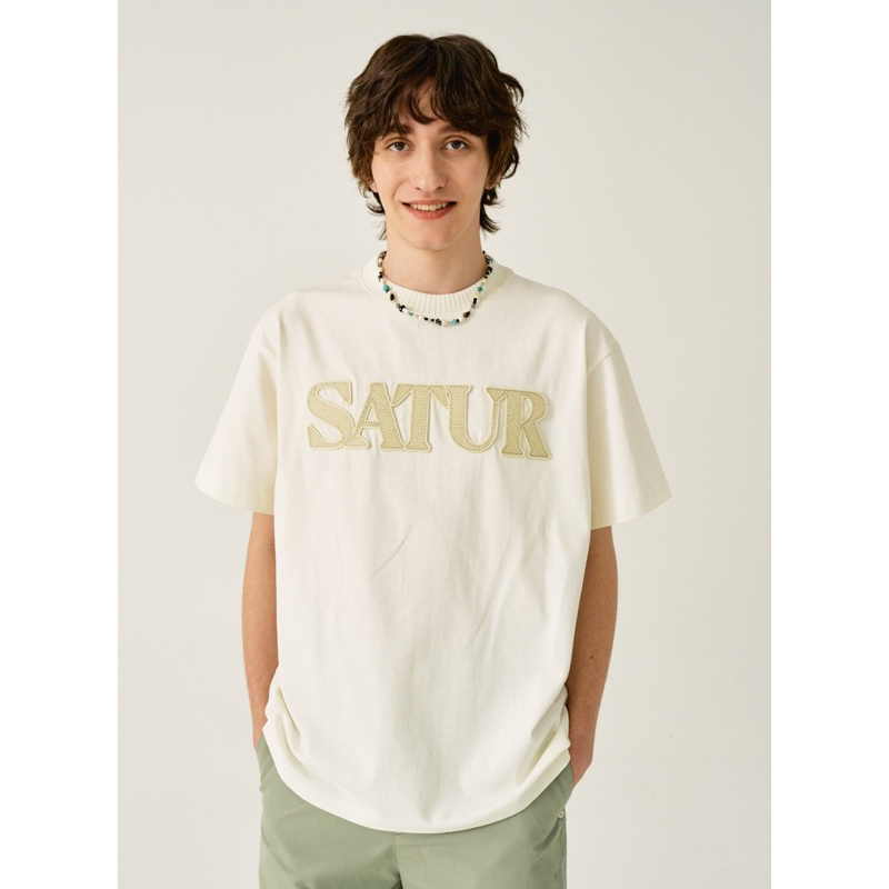 SATUR Logo Cross Stitch T-Shirt - Resort Ivory