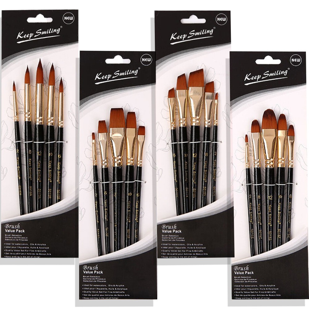 Keep Smiling (ชุด5ด้าม) พู่กัน พู่กันระบายสี พู่กันสีอะคริลิค พู่กันสีน้ำมัน Artist Brush