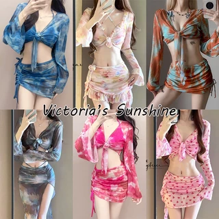 ชุดว่ายน้ำผู้หญิง set bikini ชุดว่ายน้ําลายดอกไม้ ผูกคอ 4 ชิ้น#0231