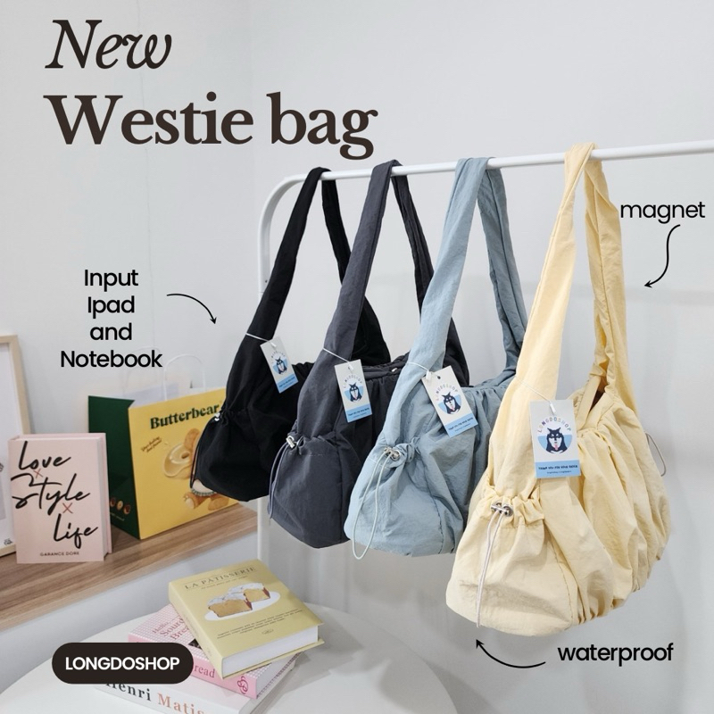 พร้อมส่ง westie bag กระเป๋าสะพายไหล่ ผ้ากันน้ำ ทรงน้องเกี๊ยว